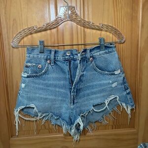 Zara Blue Jean Shorts with Distressed Raw Hem